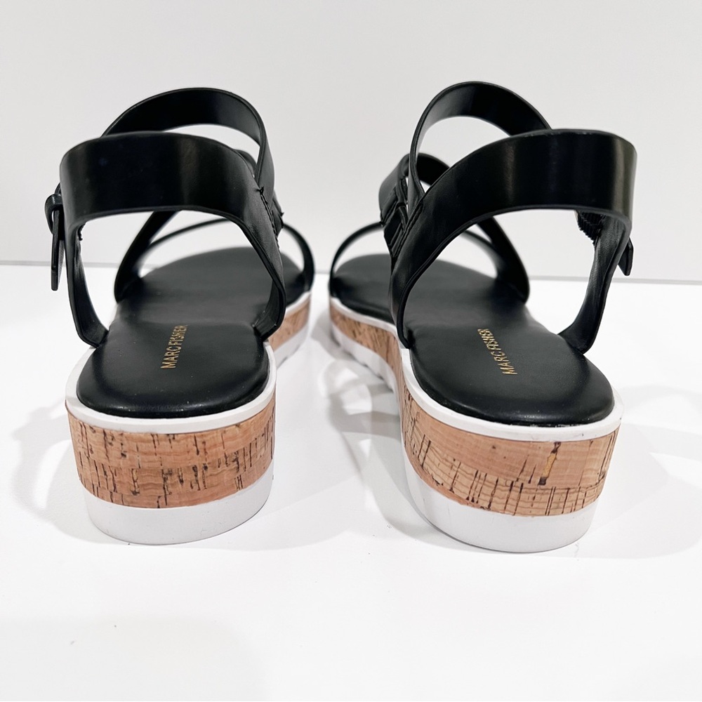 Marc Fisher Grandie Cork Platform Strappy Wedge Sandals Buckle Black 7.5 NEW - Picture 7 of 16